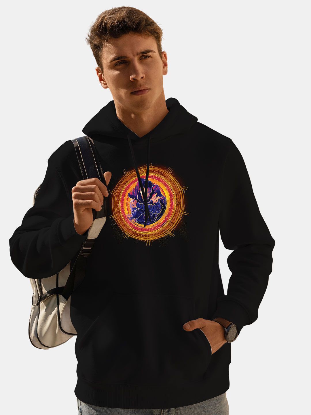 

macmerise Men Printed Hooded Sweatshirt, Black