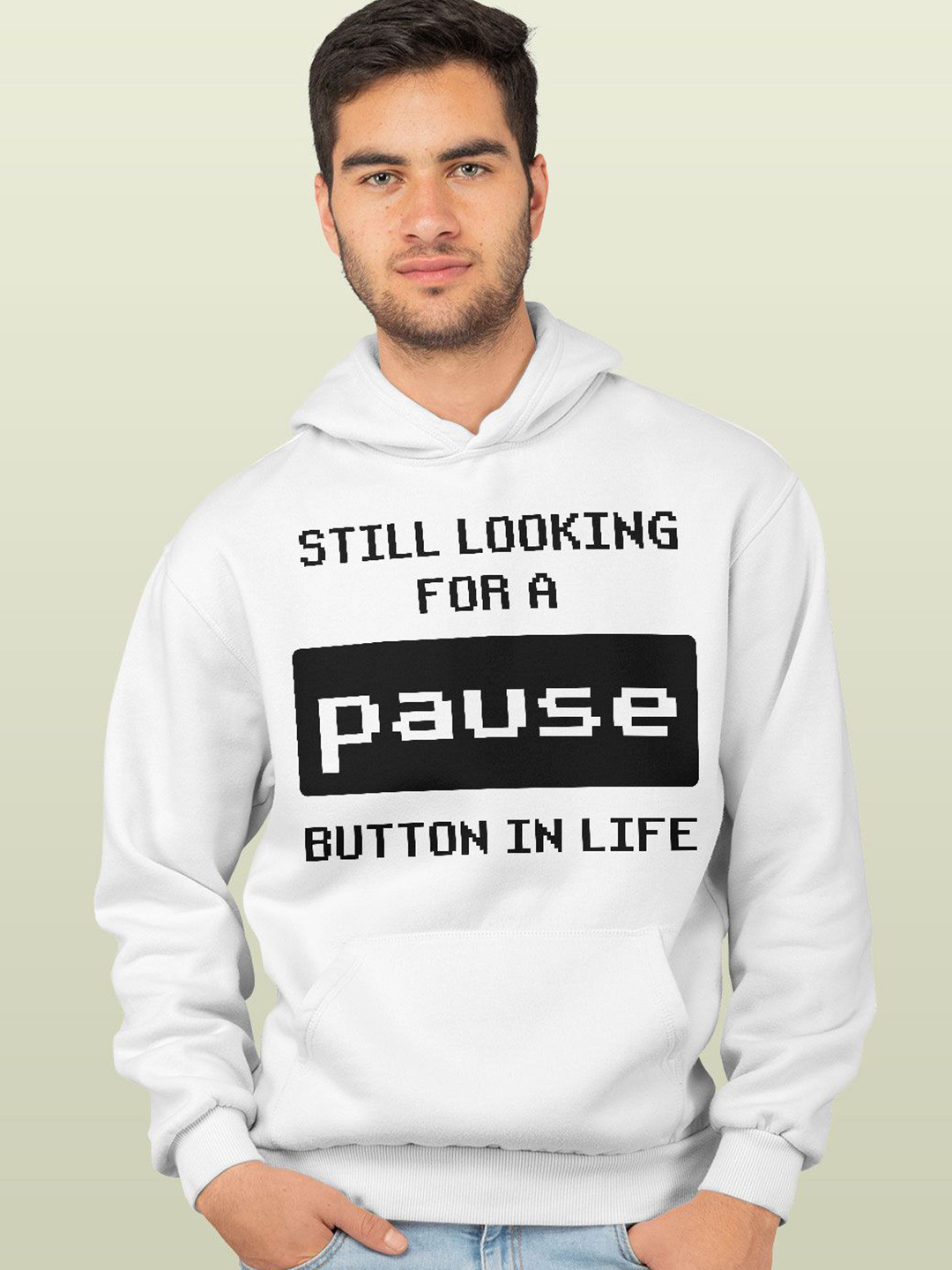 

macmerise Men Printed Hooded Sweatshirt, White
