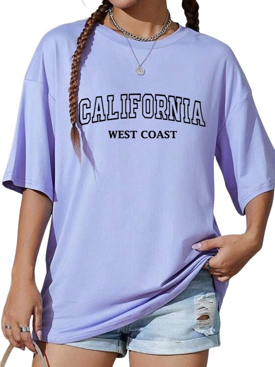 

TABADTOD Women Typography Printed Oversized T-shirt, Purple