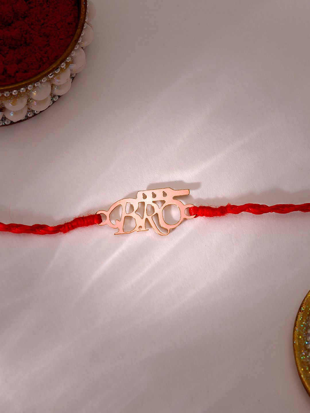 

GIVA 925 Silver BRO Charm Thread Rakhi With Roli Chawal & Greeting Card, Rose gold