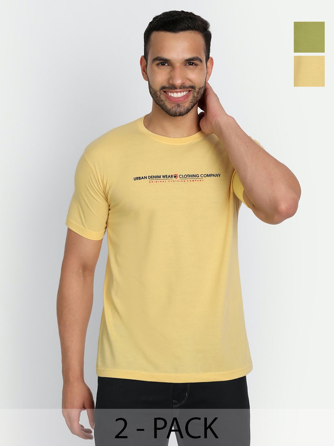 

ZEFFIT Men Pack Of 2 Typography Printed Round Neck Cotton T-shirt, Green