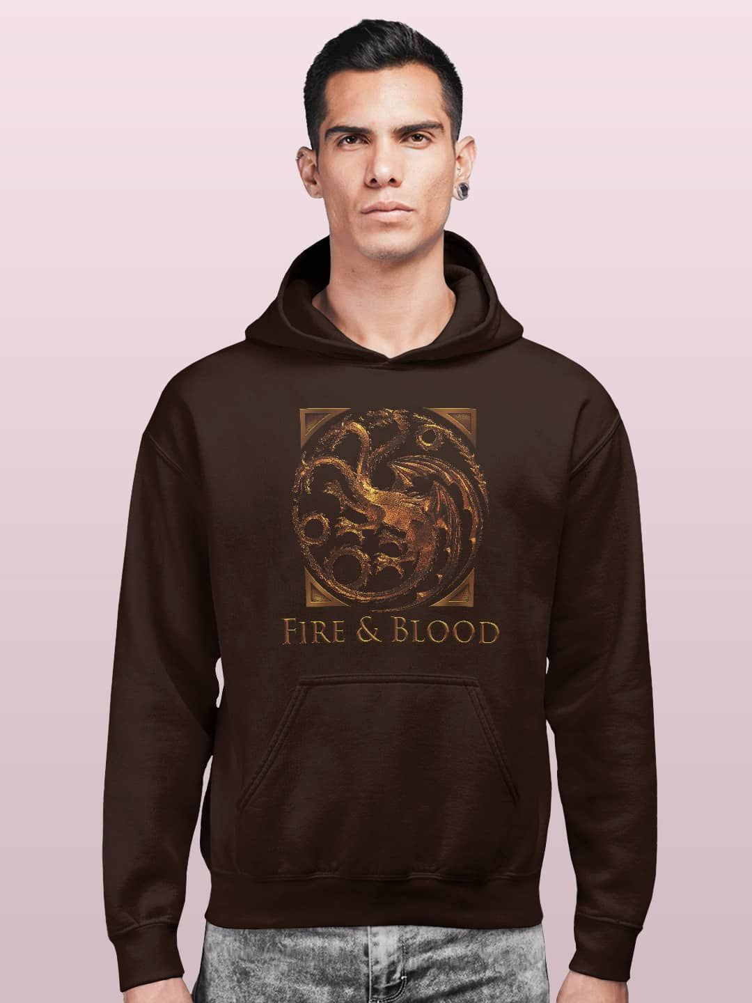 

macmerise Men Printed Hooded Sweatshirt, Brown