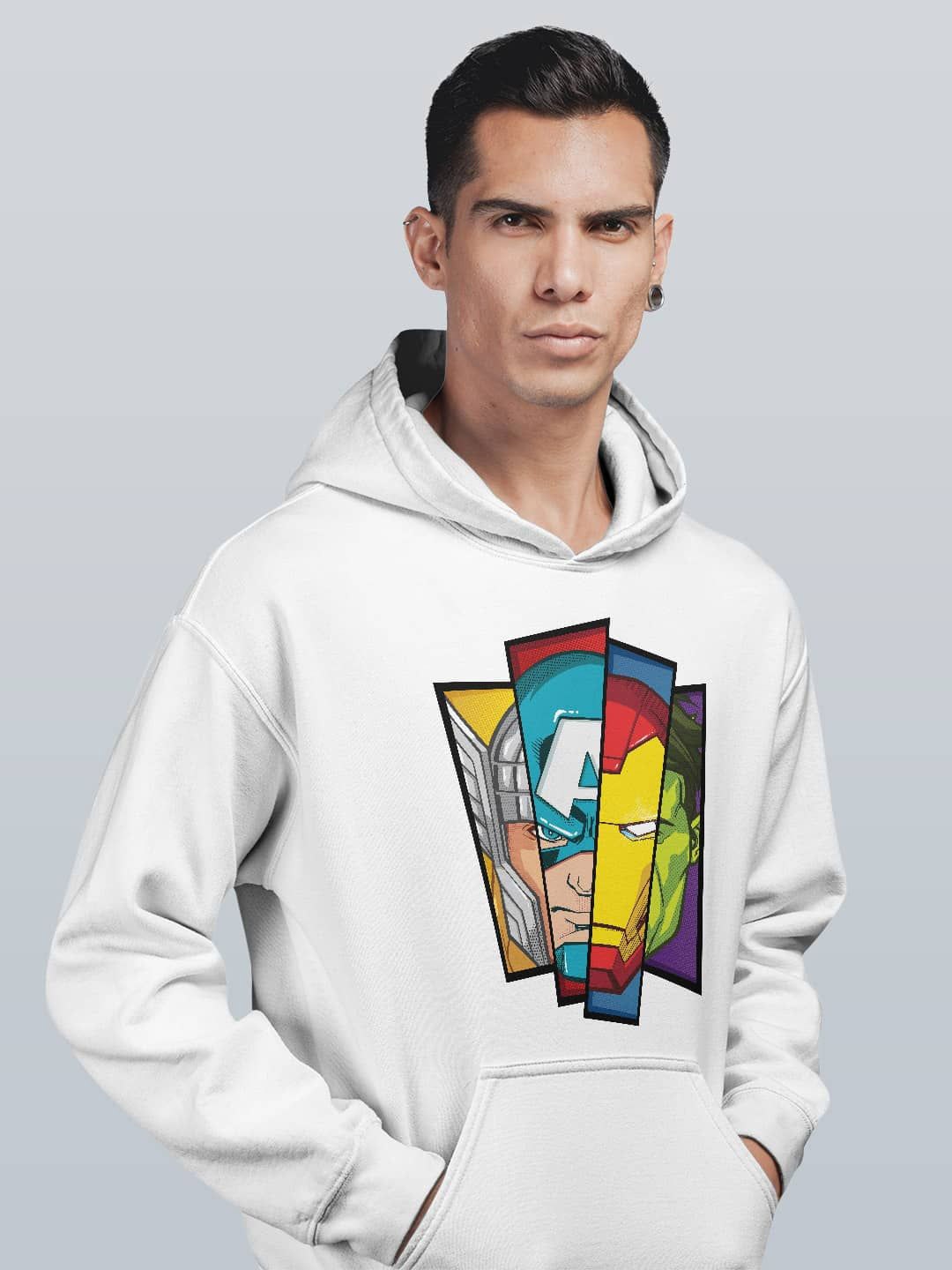 

macmerise Men Printed Hooded Sweatshirt, White