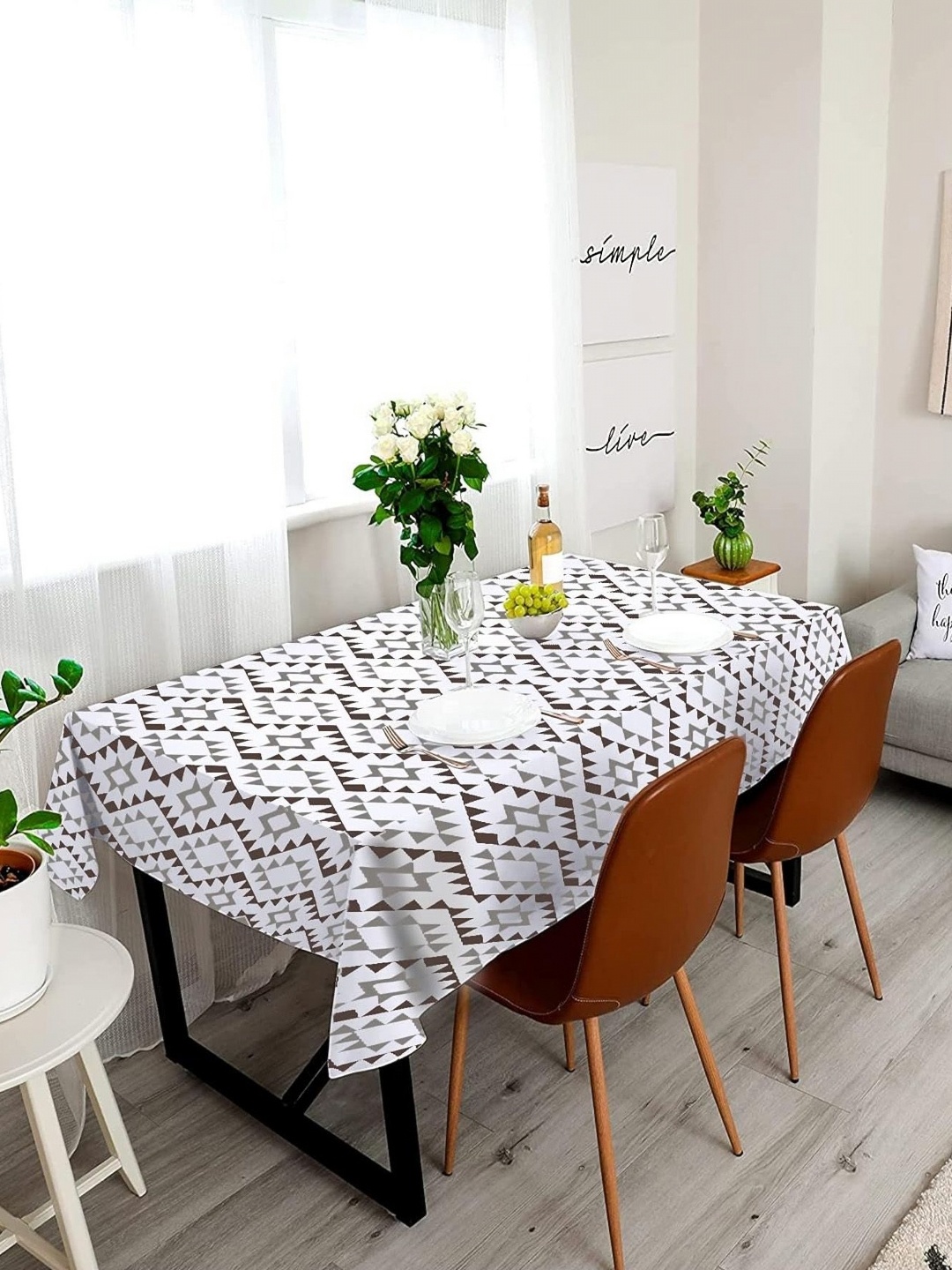 

Lushomes White & Brown Geometric Printed 8-Seater Table Linen Set