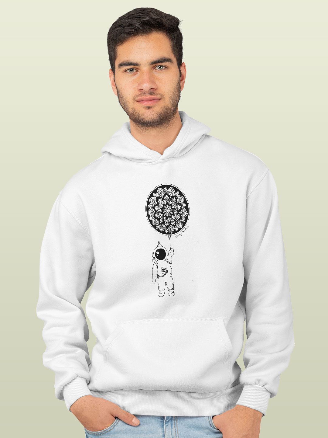 

macmerise Men Printed Hooded Sweatshirt, White