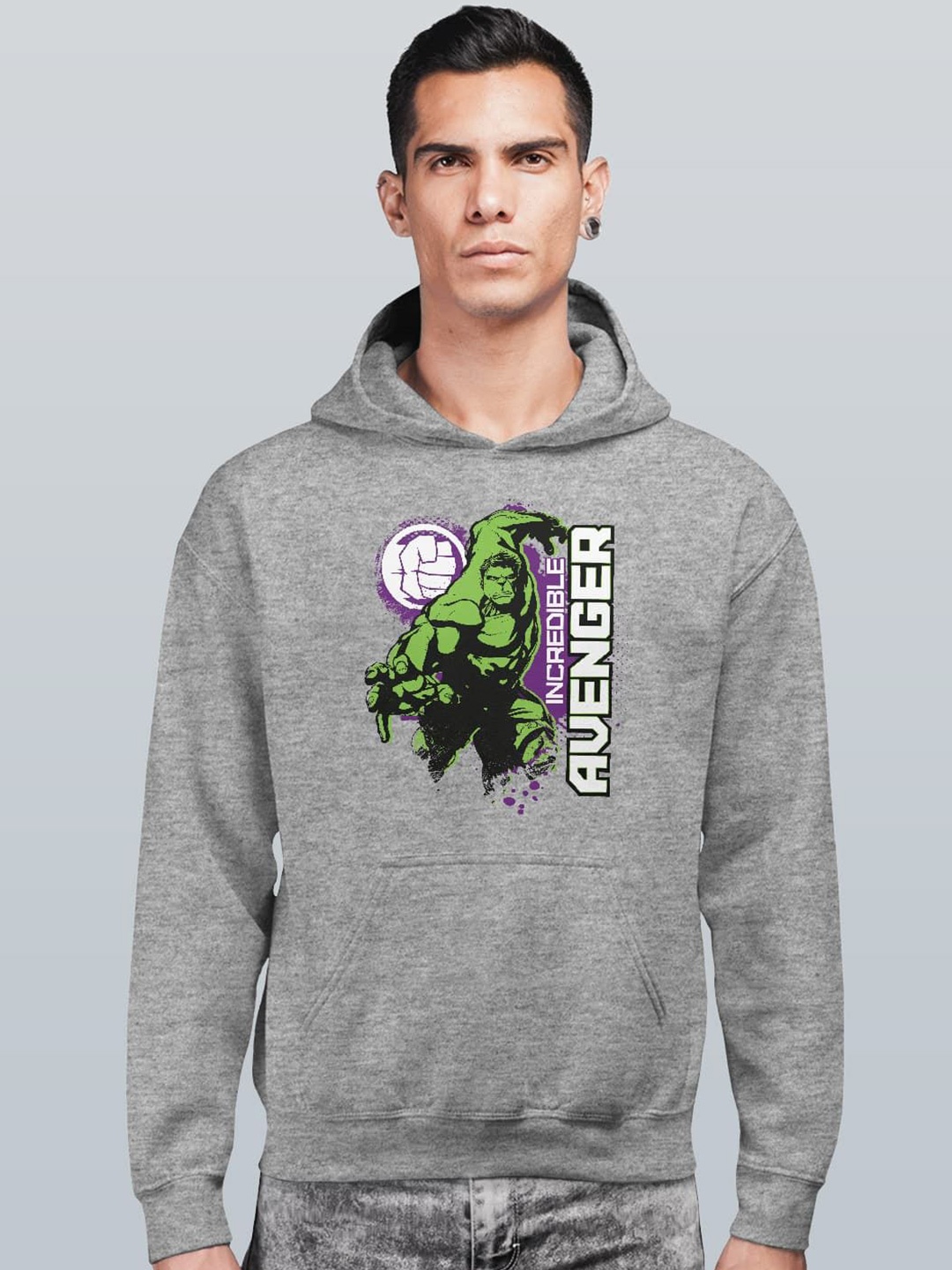 

macmerise Men Printed Hooded Sweatshirt, Grey