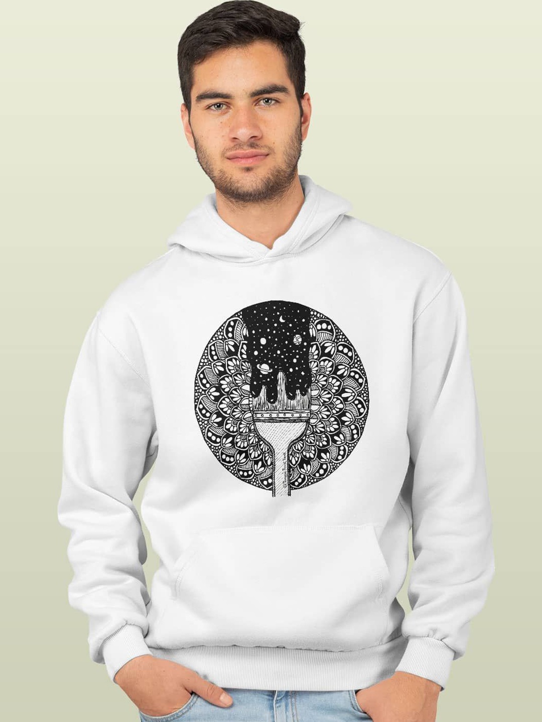 

macmerise Men Printed Hooded Sweatshirt, White