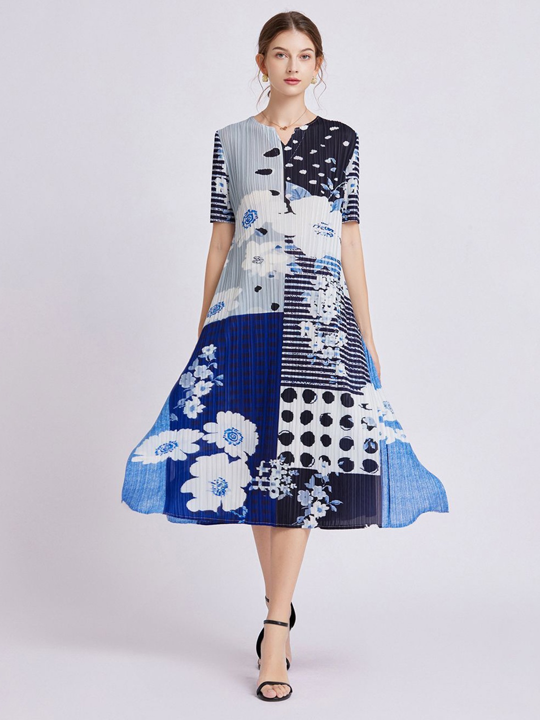 

JC Collection Floral Printed A-line Midi Dress, Blue