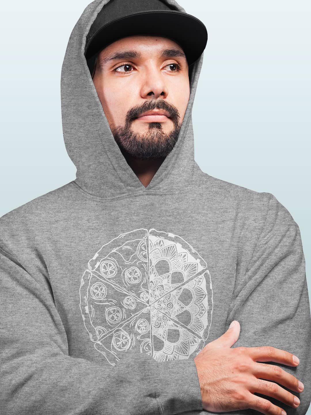 

macmerise Men Printed Hooded Sweatshirt, Grey