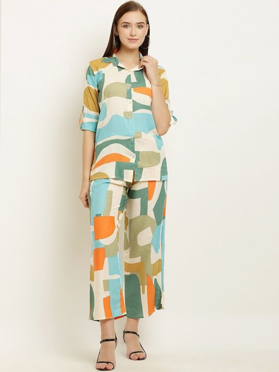 

BAESD Abstract Printed Shirt & Palazzo, Green