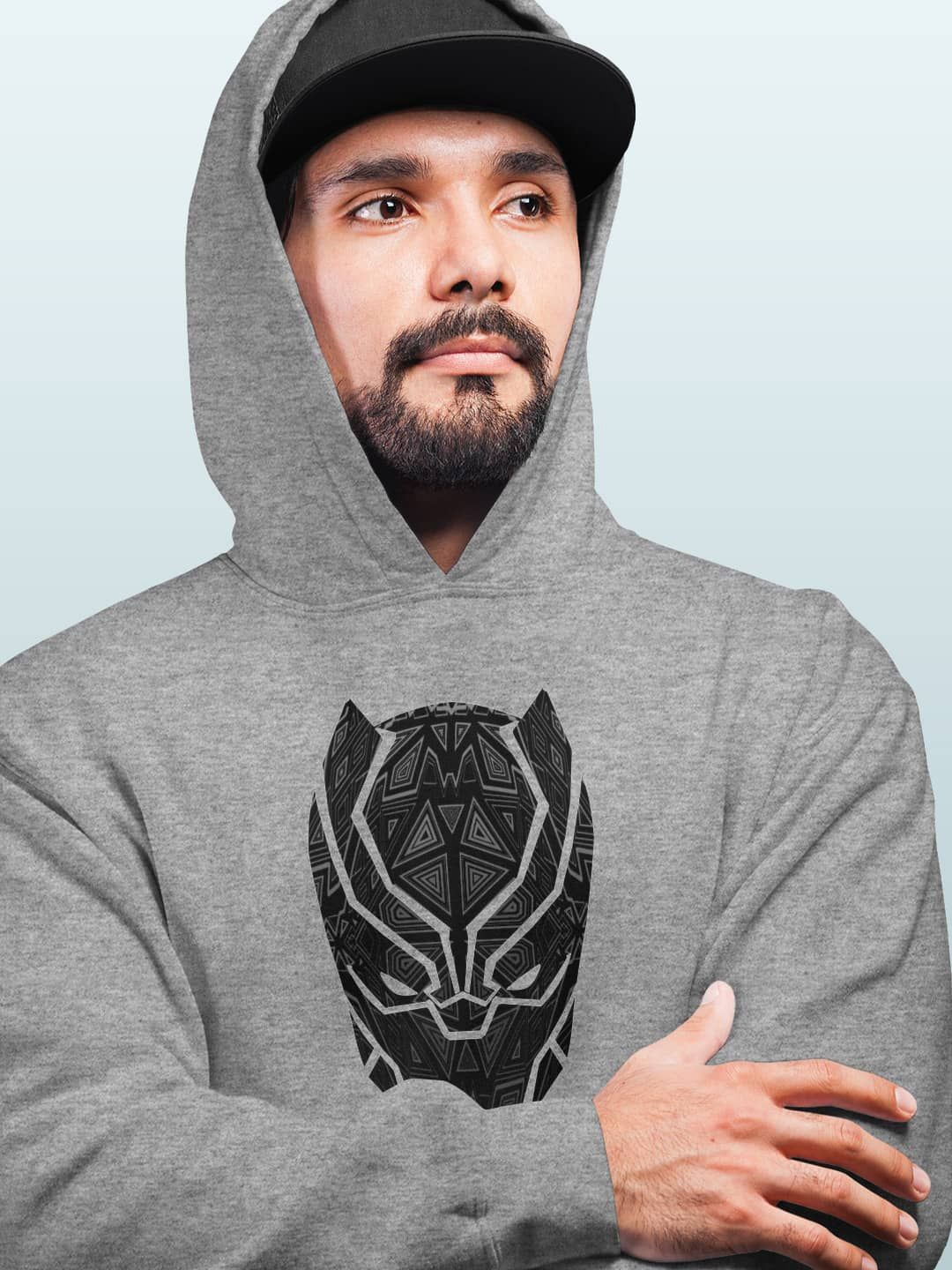 

macmerise Men Printed Hooded Sweatshirt, Grey