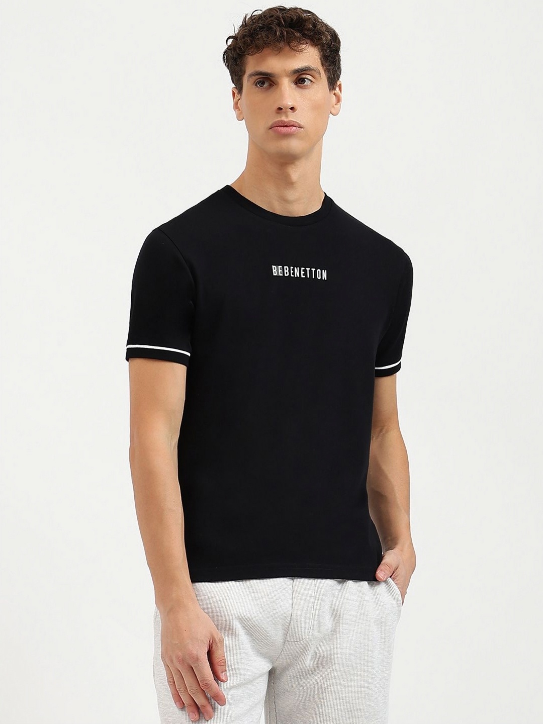 

United Colors of Benetton Men Typography Pure Cotton T-shirt, Black