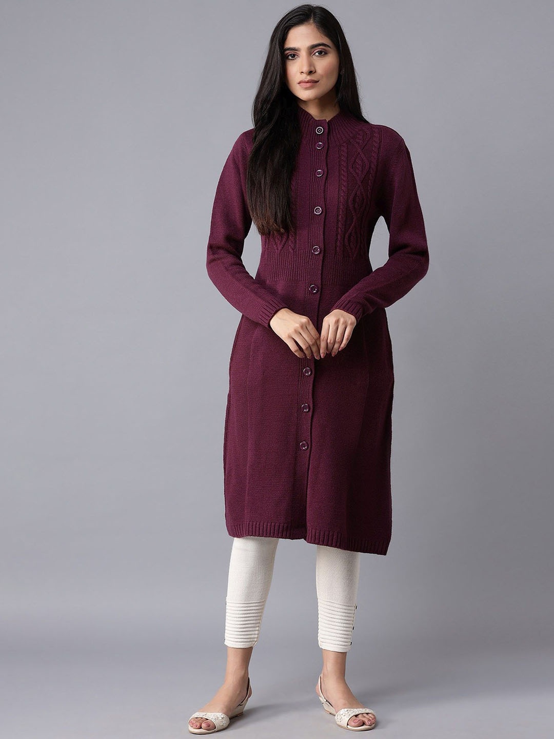 

W Women Acrylic Longline Tailored Jacket with Embroidered, Pink