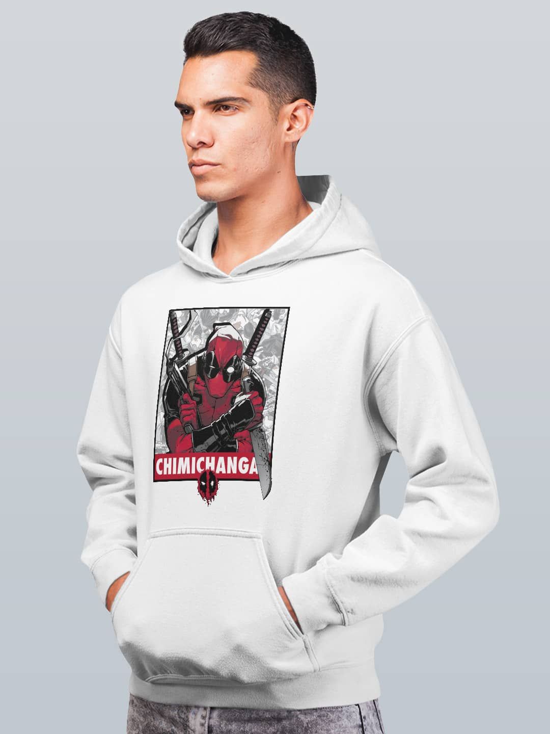 

macmerise Men Printed Hooded Sweatshirt, White