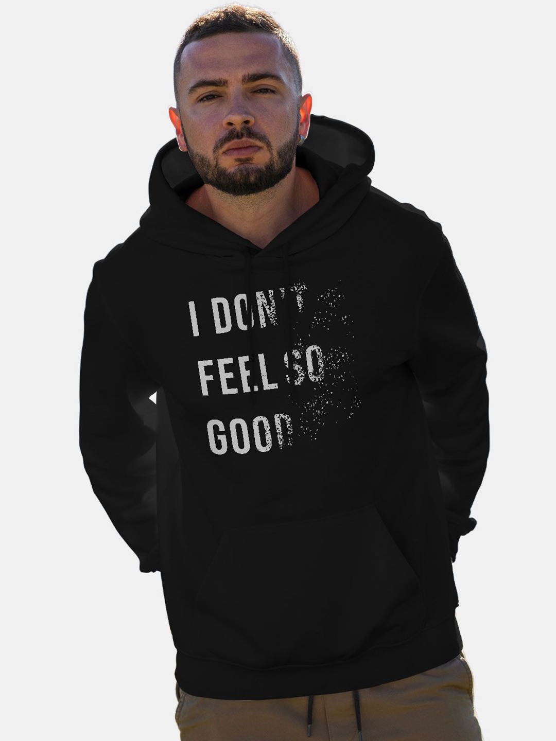 

macmerise Men Printed Hooded Sweatshirt, Black