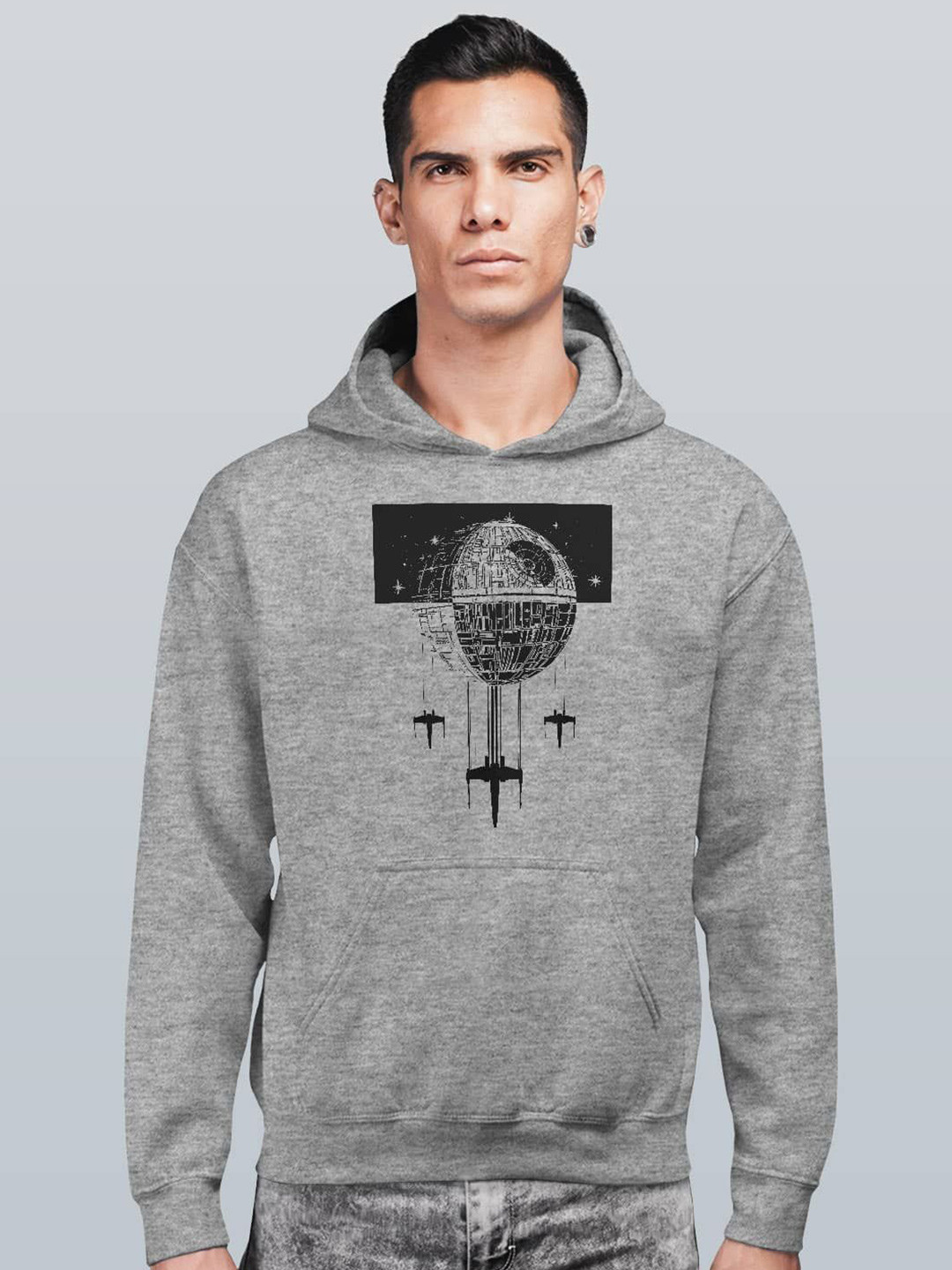 

macmerise Men Printed Hooded Sweatshirt, Grey