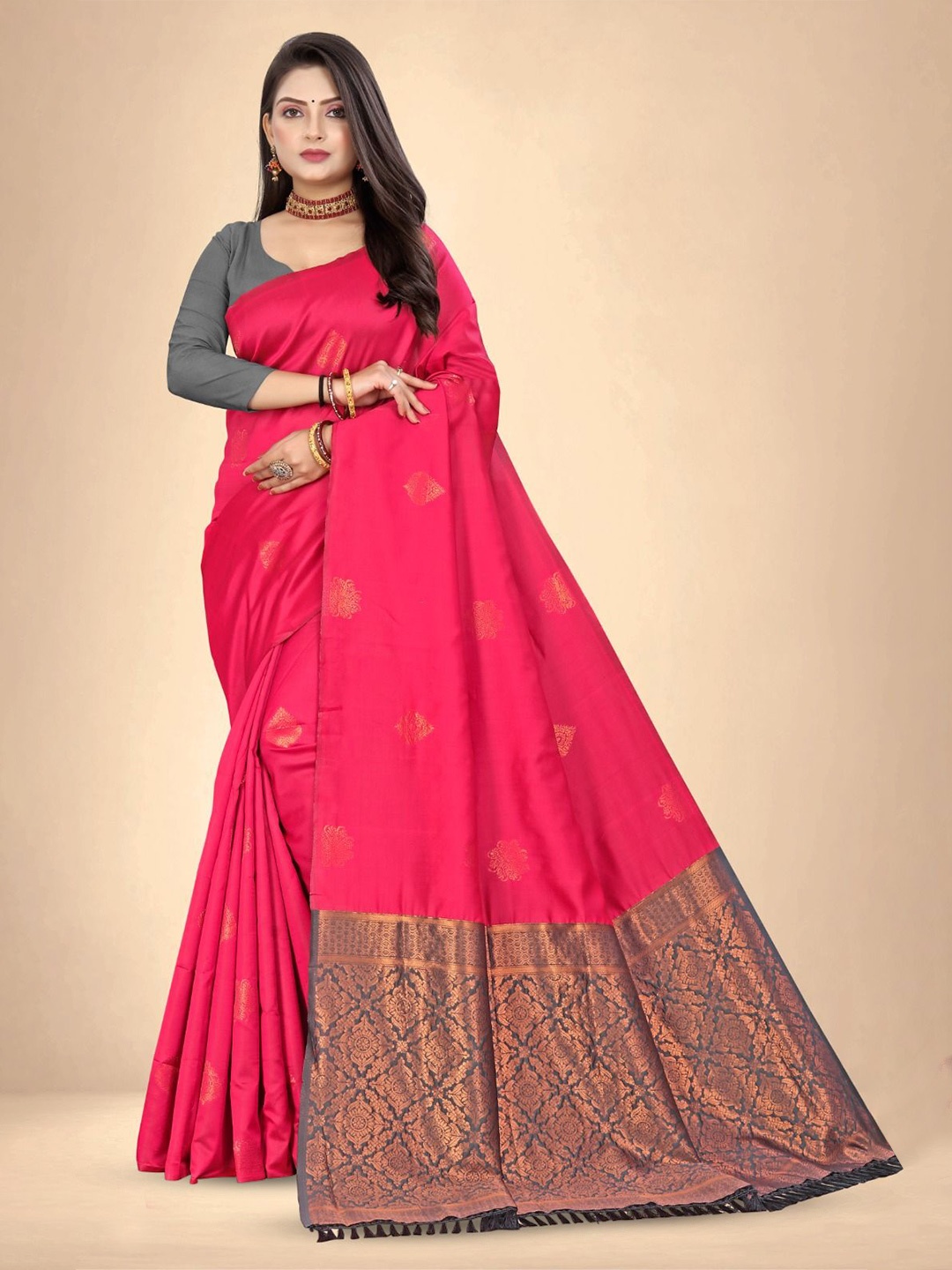 

Abhilasha Ethnic Motifs Zari Pure Silk Kanjeevaram Saree, Pink