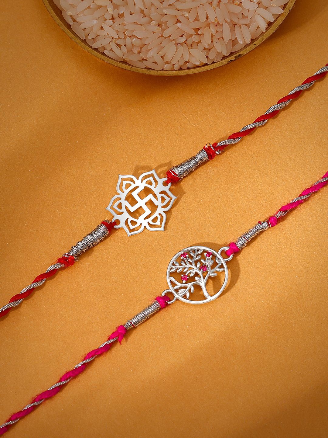 

GIVA 925 Silver Set Of 2 Threaded Rakhis With Roli & Chawal