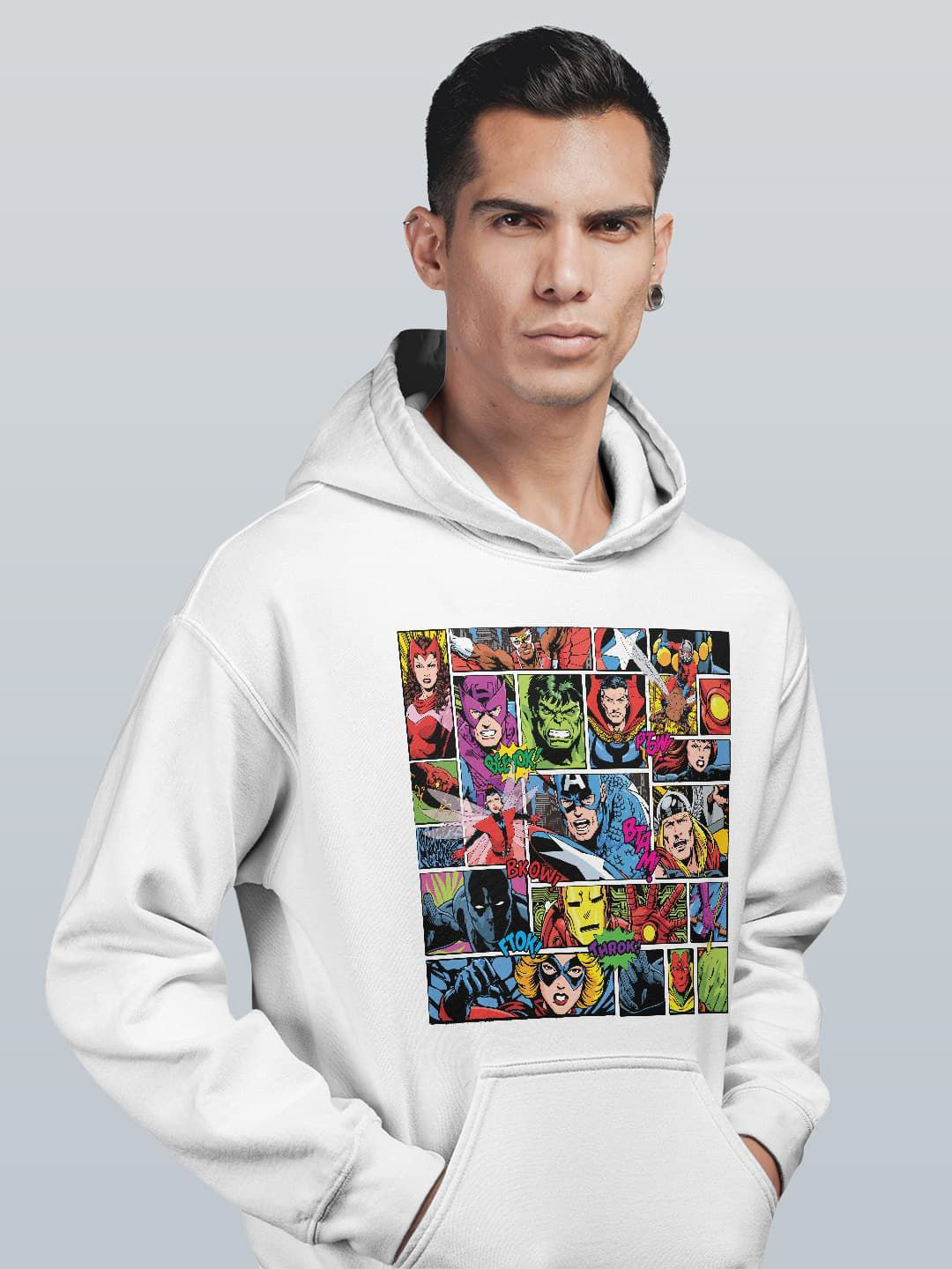 

macmerise Men Printed Hooded Sweatshirt, White