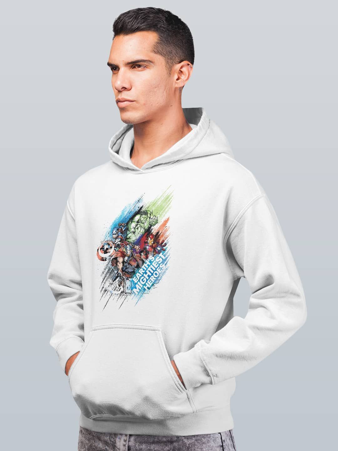 

macmerise Men Printed Hooded Sweatshirt, White