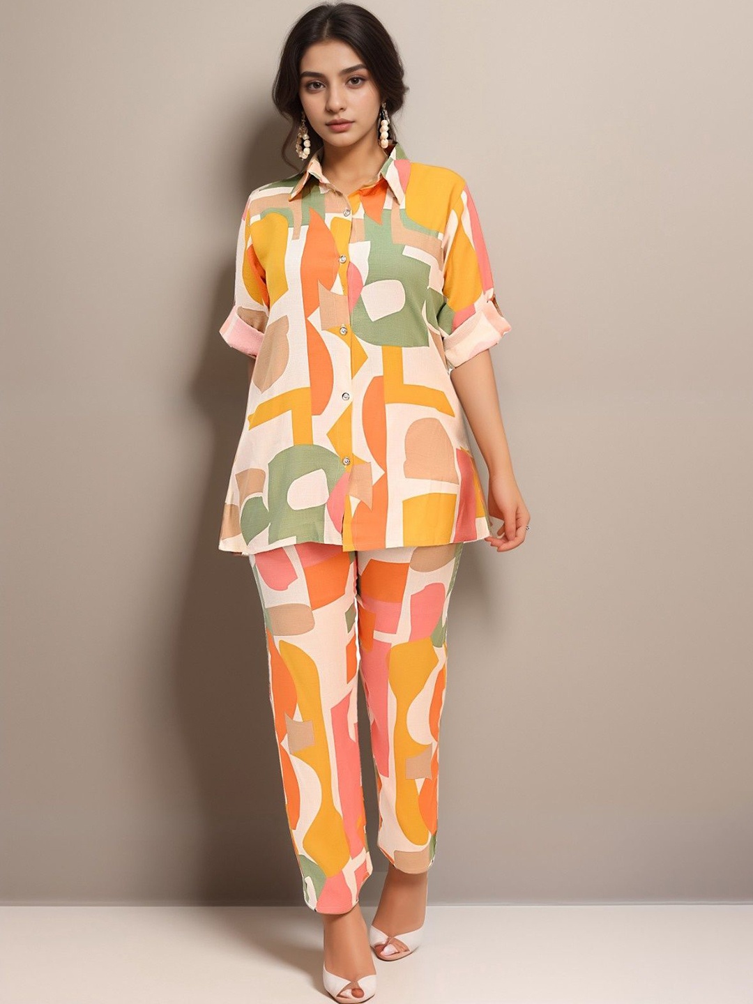 

BAESD Printed Long Sleeves Shirt & Trouser, Orange