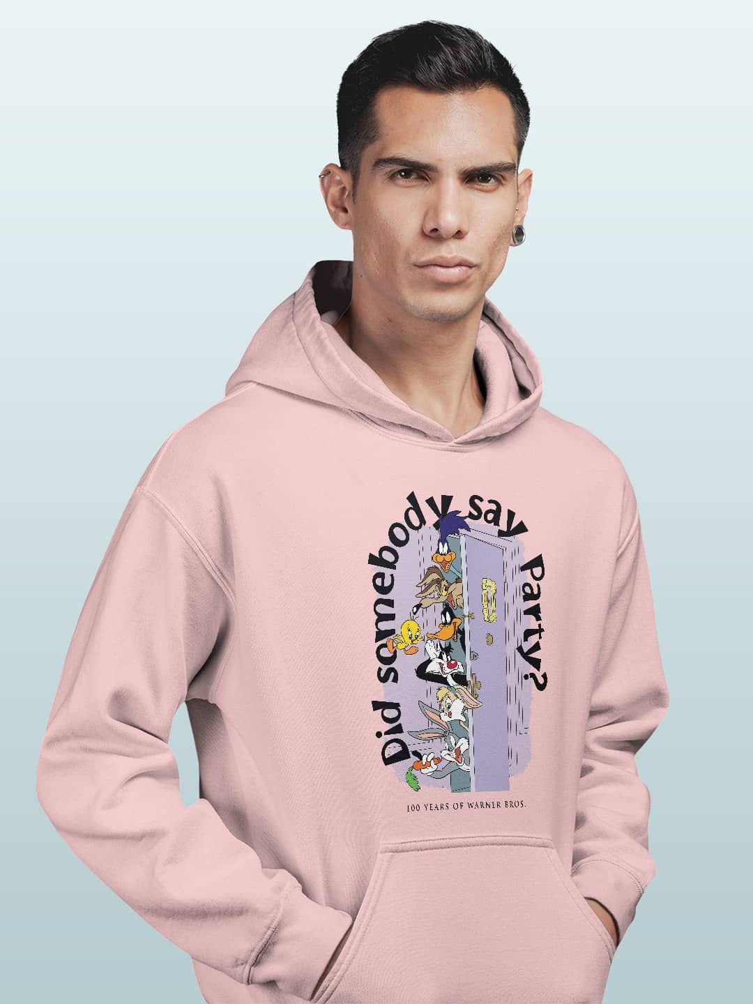 

macmerise Men Printed Hooded Sweatshirt, Pink