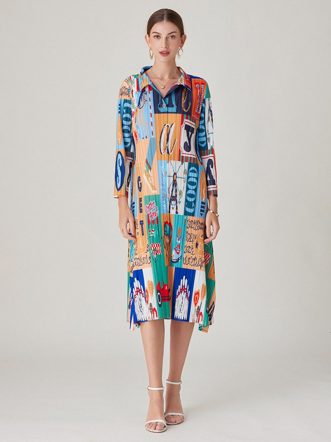 

JC Collection Abstract A-Line Shirt Midi Dress, Multi