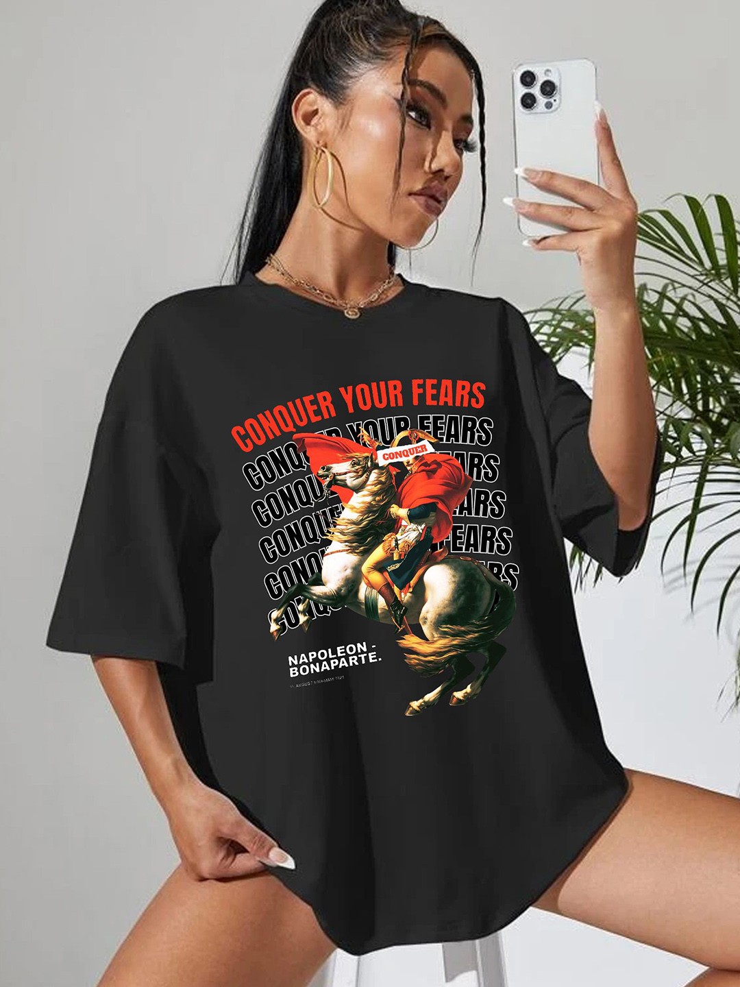 

TABADTOD Women Typography Printed Oversized T-shirt, Black
