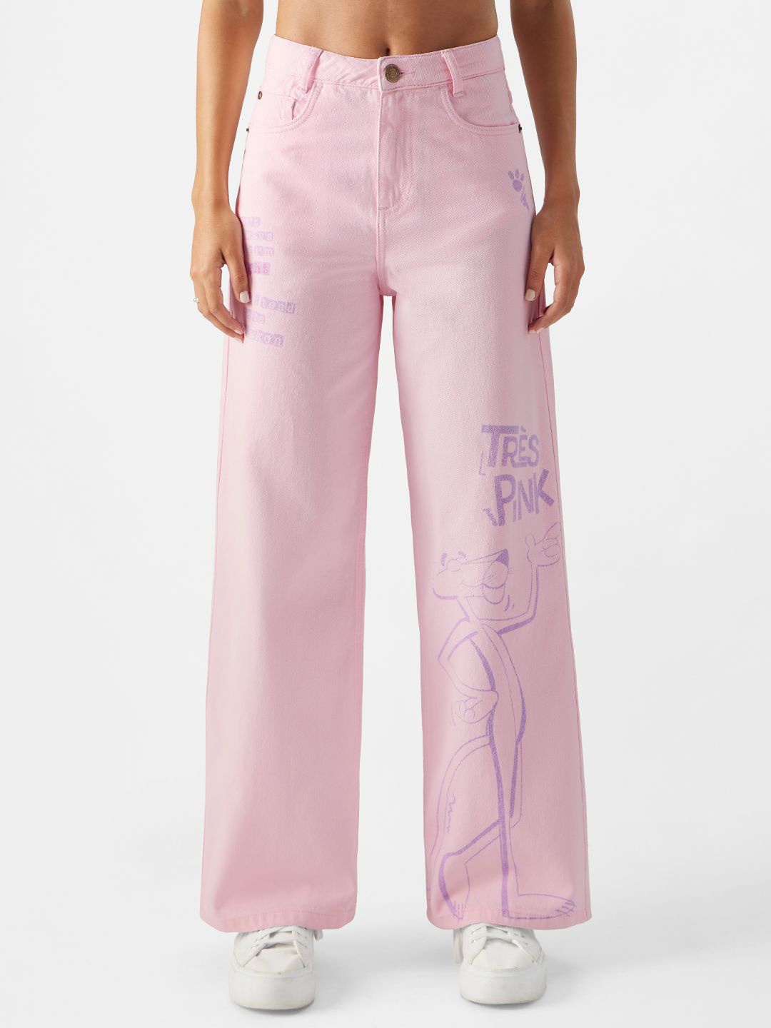 

The Souled Store Women Wide Leg Mid-Rise Stretchable Jeans, Pink