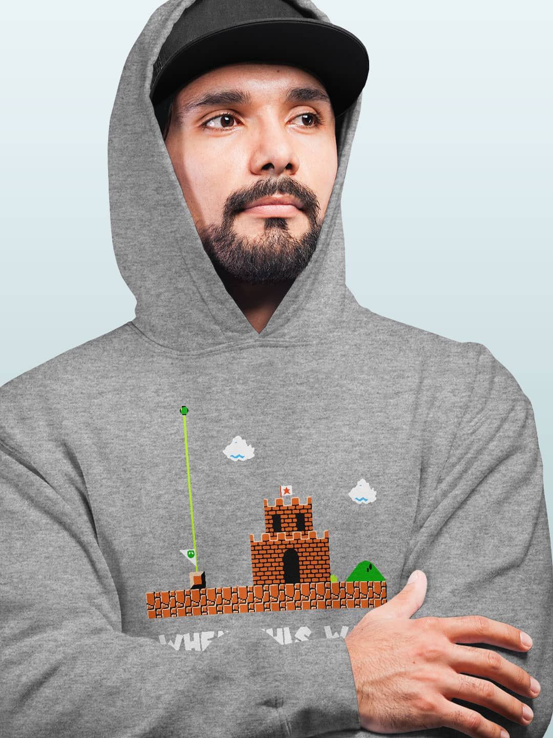 

macmerise Men Printed Hooded Sweatshirt, Grey