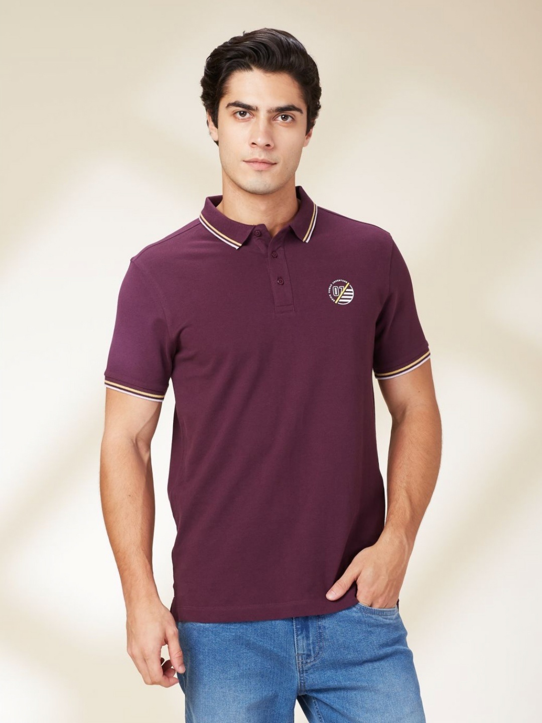 

Being Human Men Solid Polo Collar Cotton T-Shirt, Purple