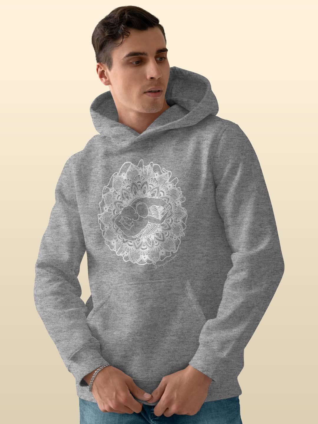 

macmerise Men Printed Hooded Sweatshirt, Grey