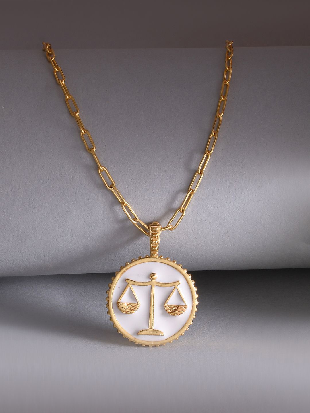 

Voylla Gold-Plated Zodiac Libra And Evil Eye Reversible Pendant with Chain