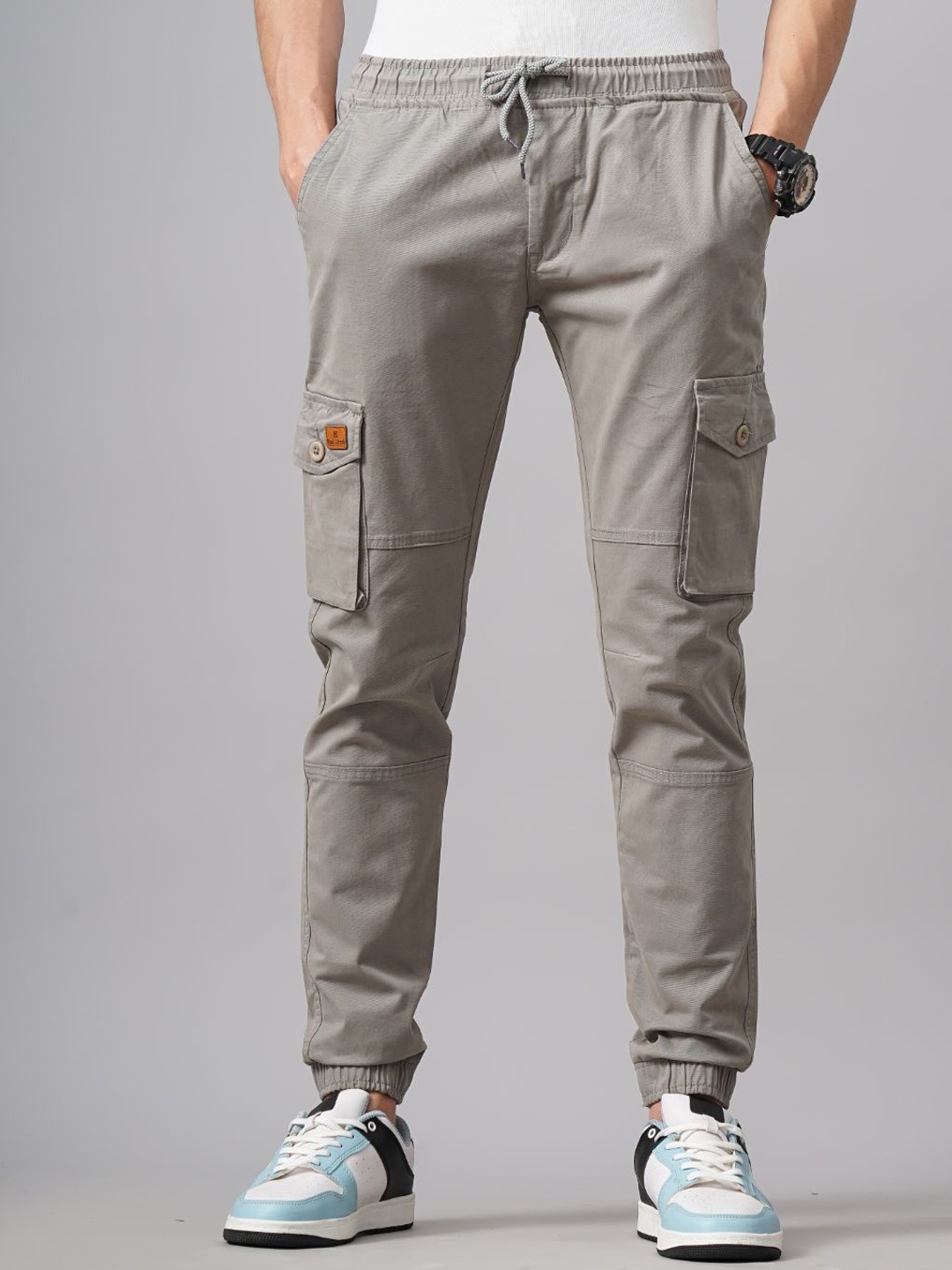 

PAUL STREET Men Smart Slim Fit Cargos Trousers, Grey