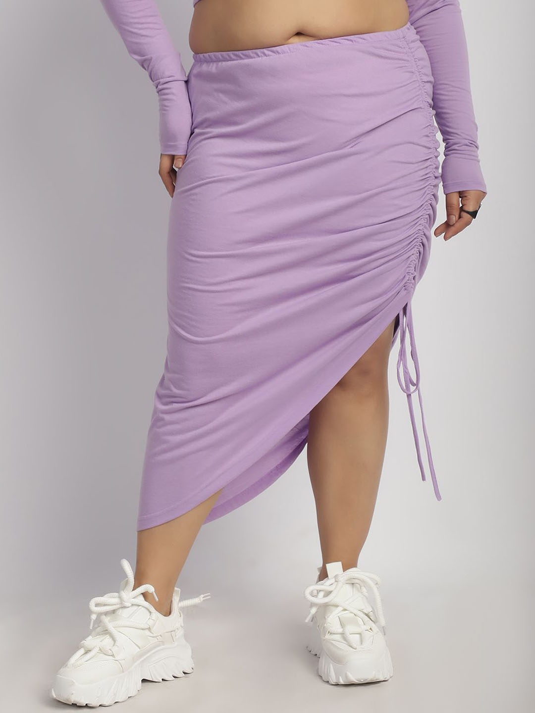 

thkgrlz Plus Size Gathered Straight Midi Skirts, Lavender