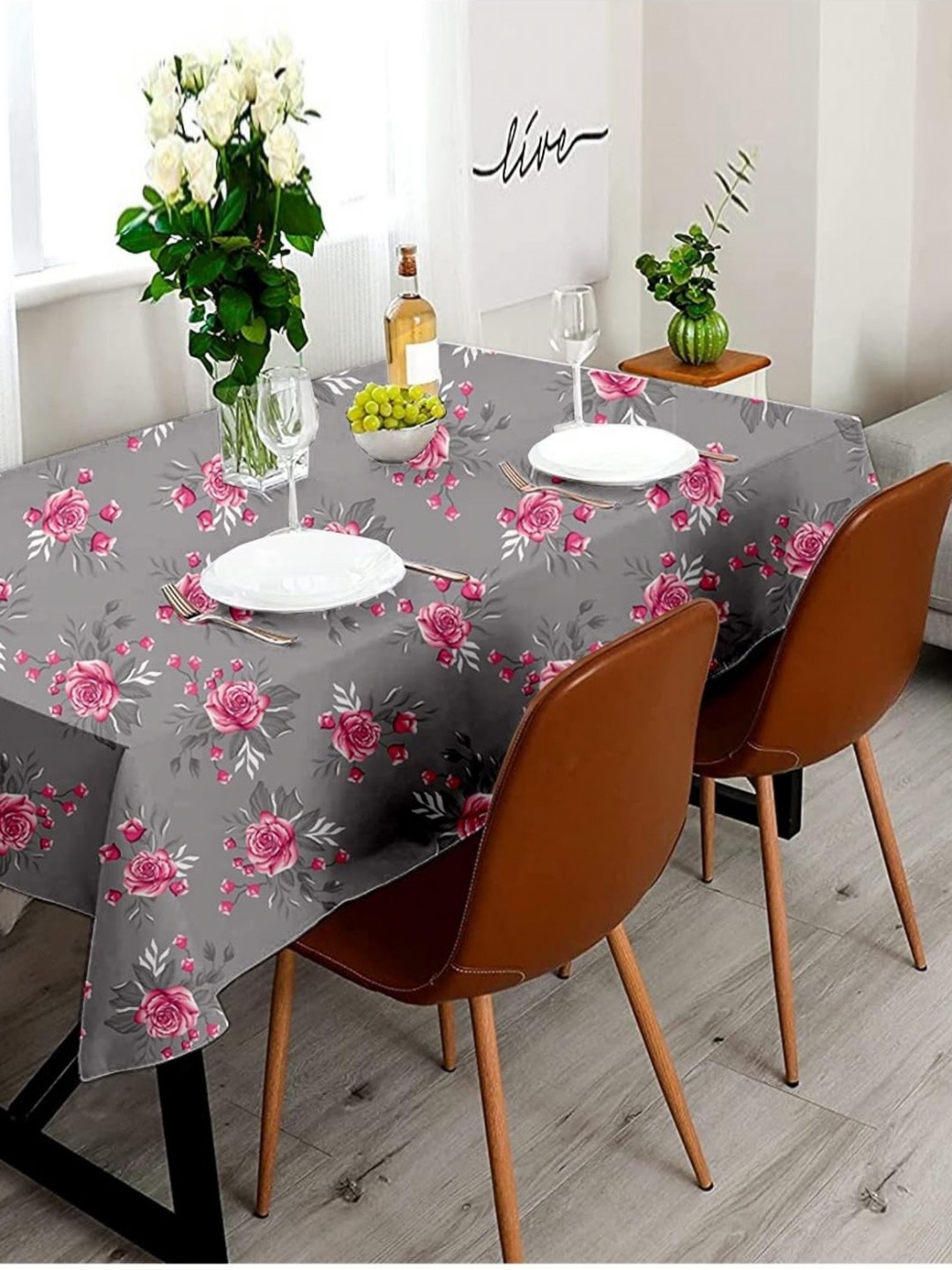 

Lushomes Grey & Pink Floral Printed 8-Seater Table Linen Set