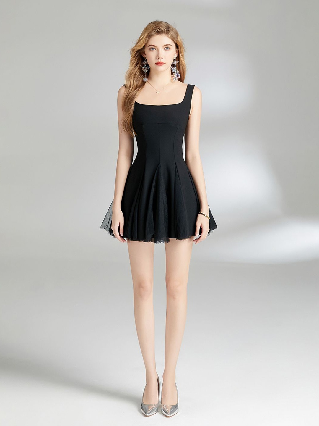 

JC Collection Square Neck A-Line Mini Dress, Black