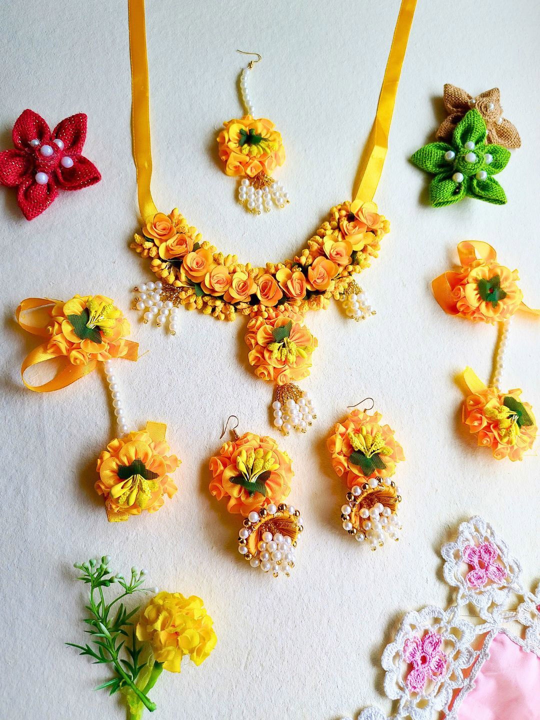 

Anouk Gold-Plated Floral Beaded Haldi & Mehendi Jewellery Set