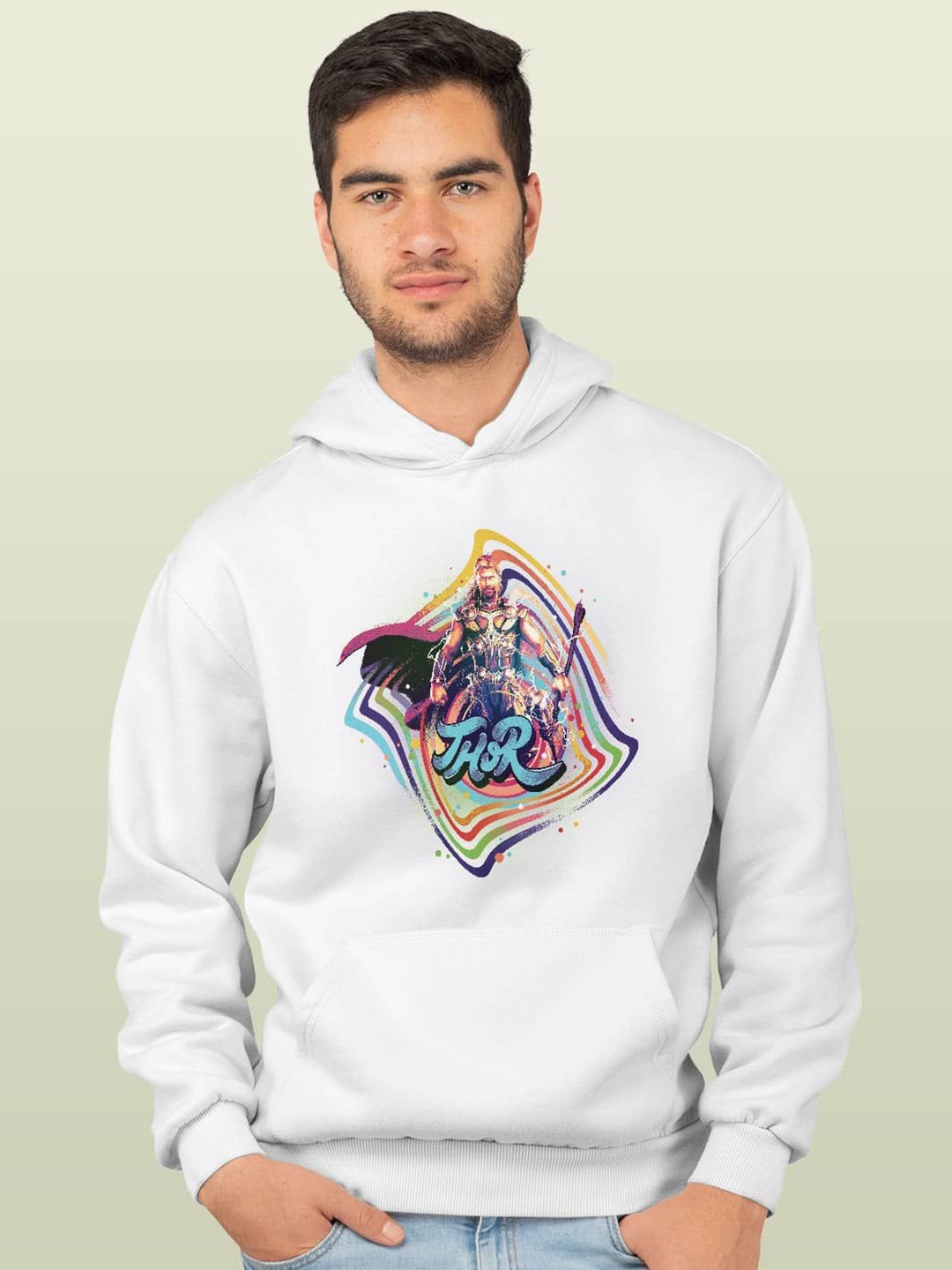 

macmerise Men Printed Hooded Sweatshirt, White