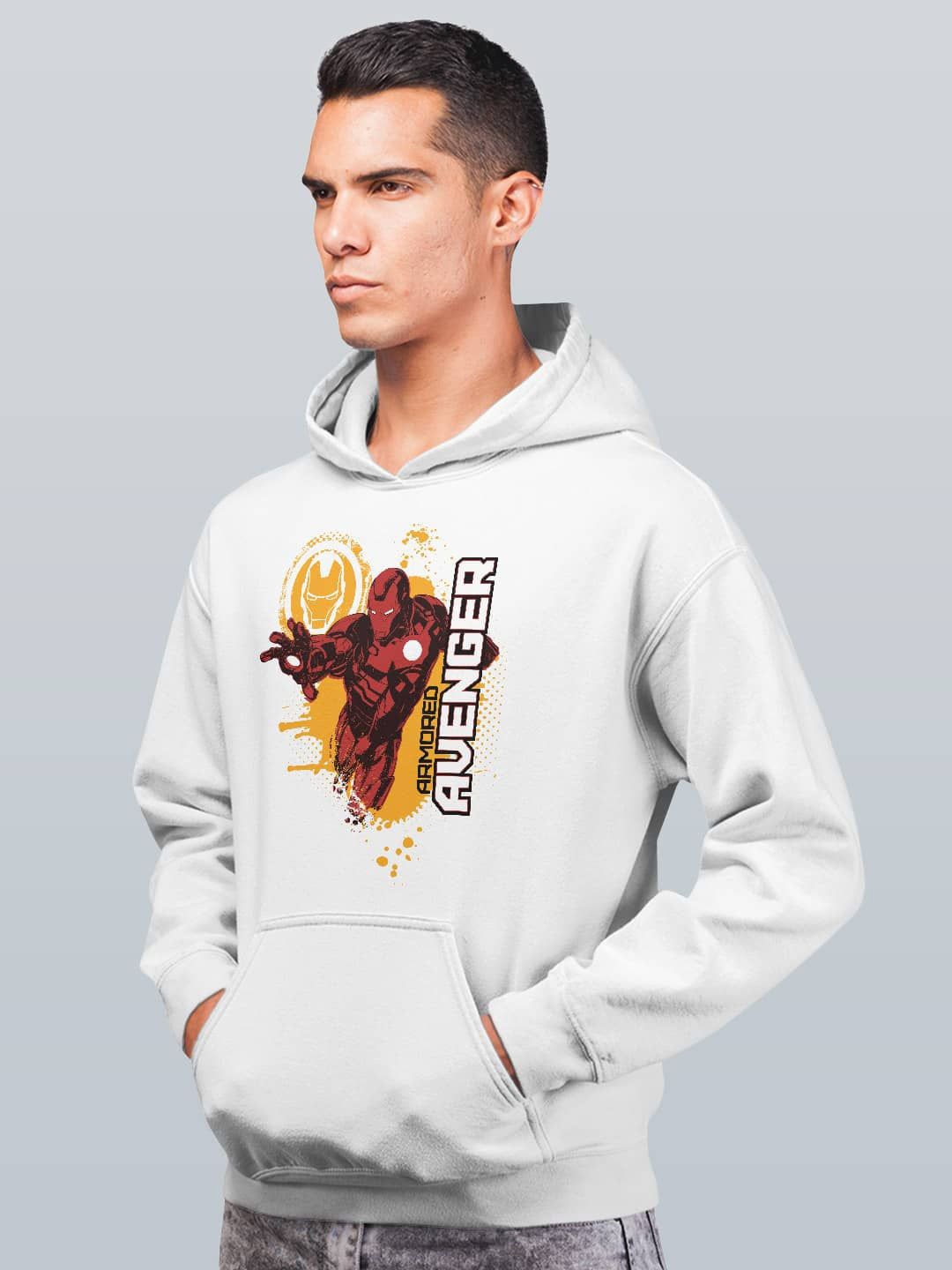 

macmerise Men Printed Hooded Sweatshirt, White