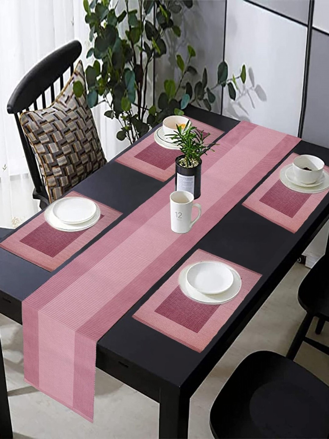 

Lushomes Pink 5 Pieces Striped Cotton Table Linen Set