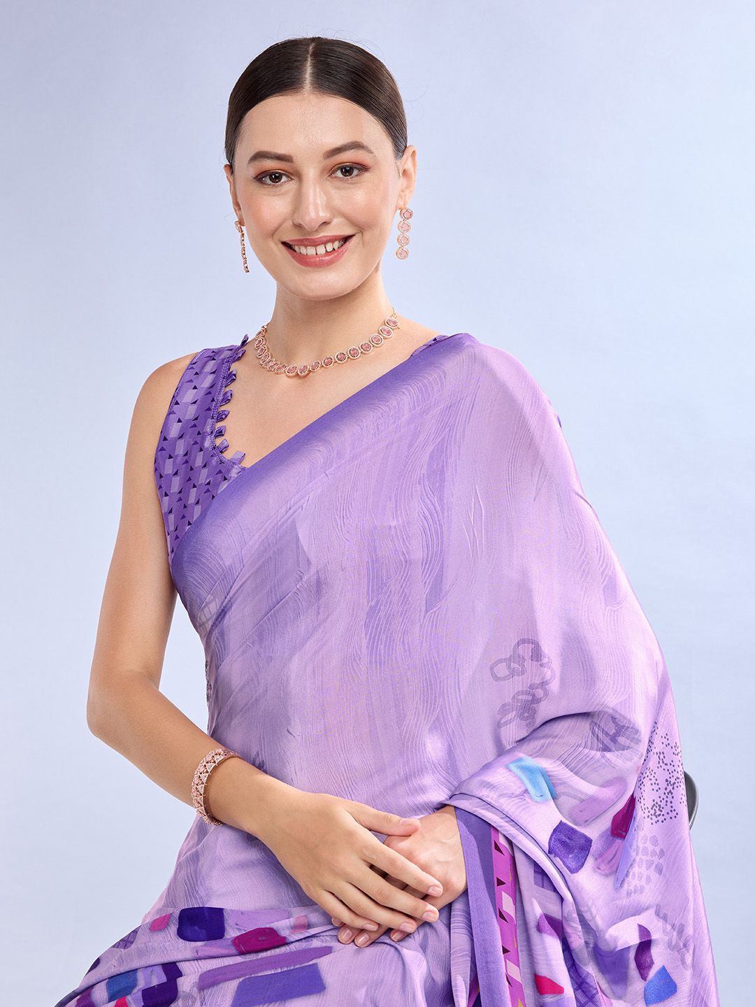 

Mitera Abstract Satin Saree, Purple