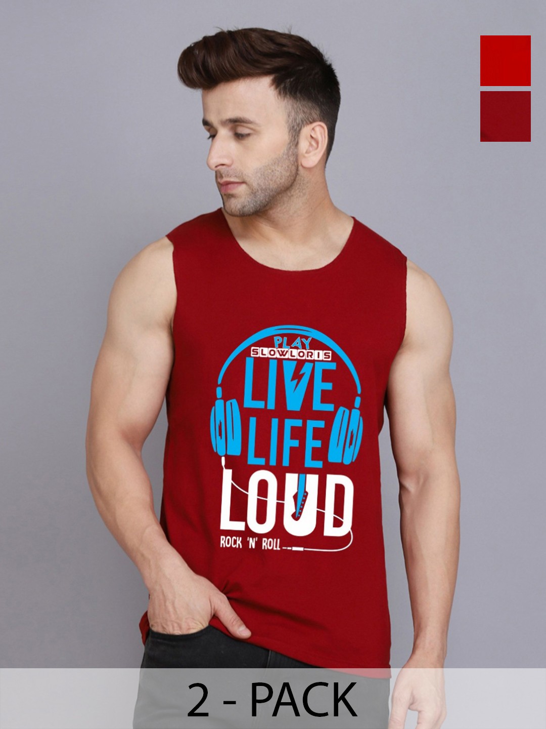 

SLOWLORIS Men Pack Of 2 Typography Printed Round Neck Cotton Slim Fit T-shirts, Maroon