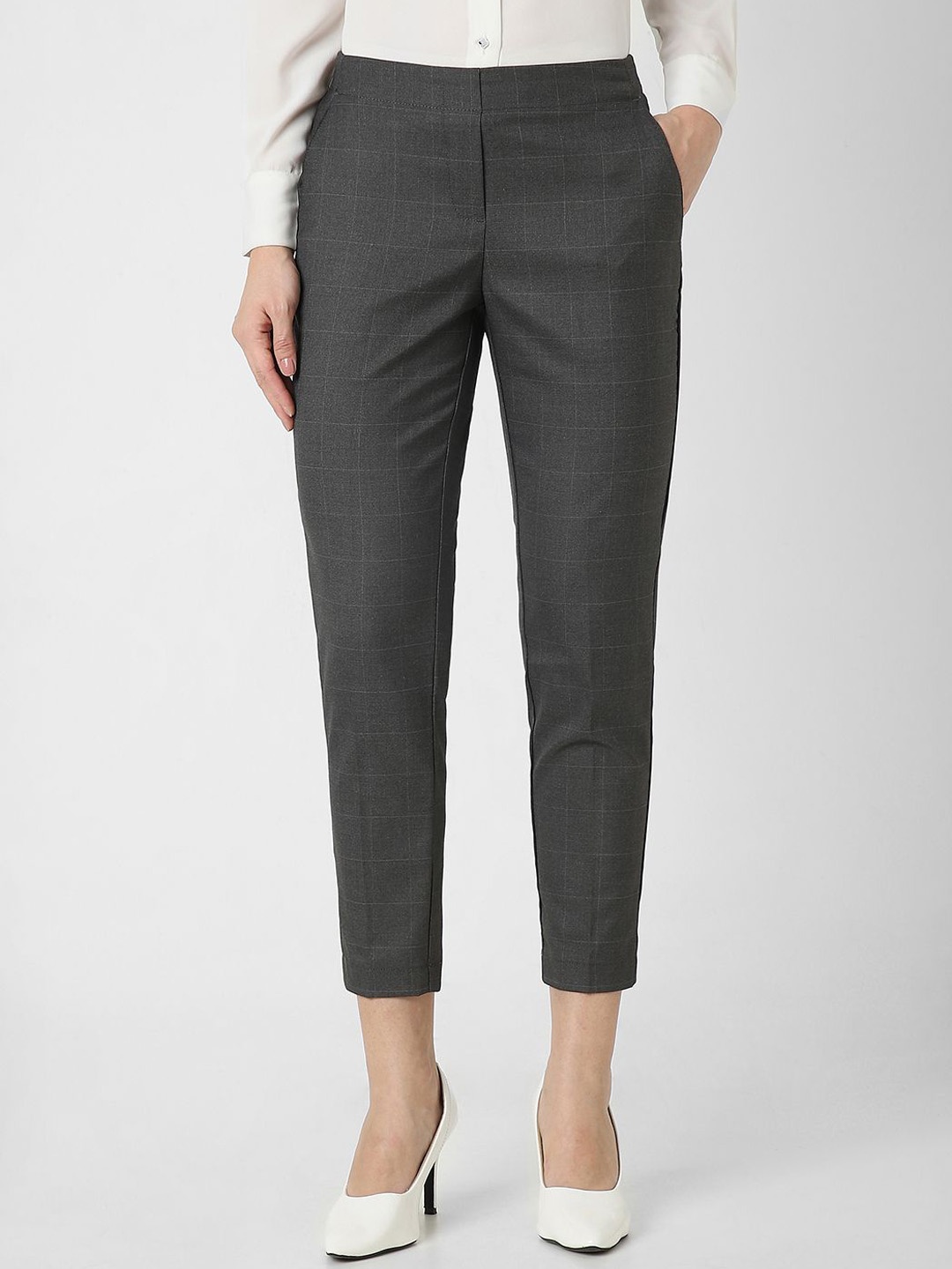 

Van Heusen Woman Women Cropped Regular Fit Formal Trousers, Grey