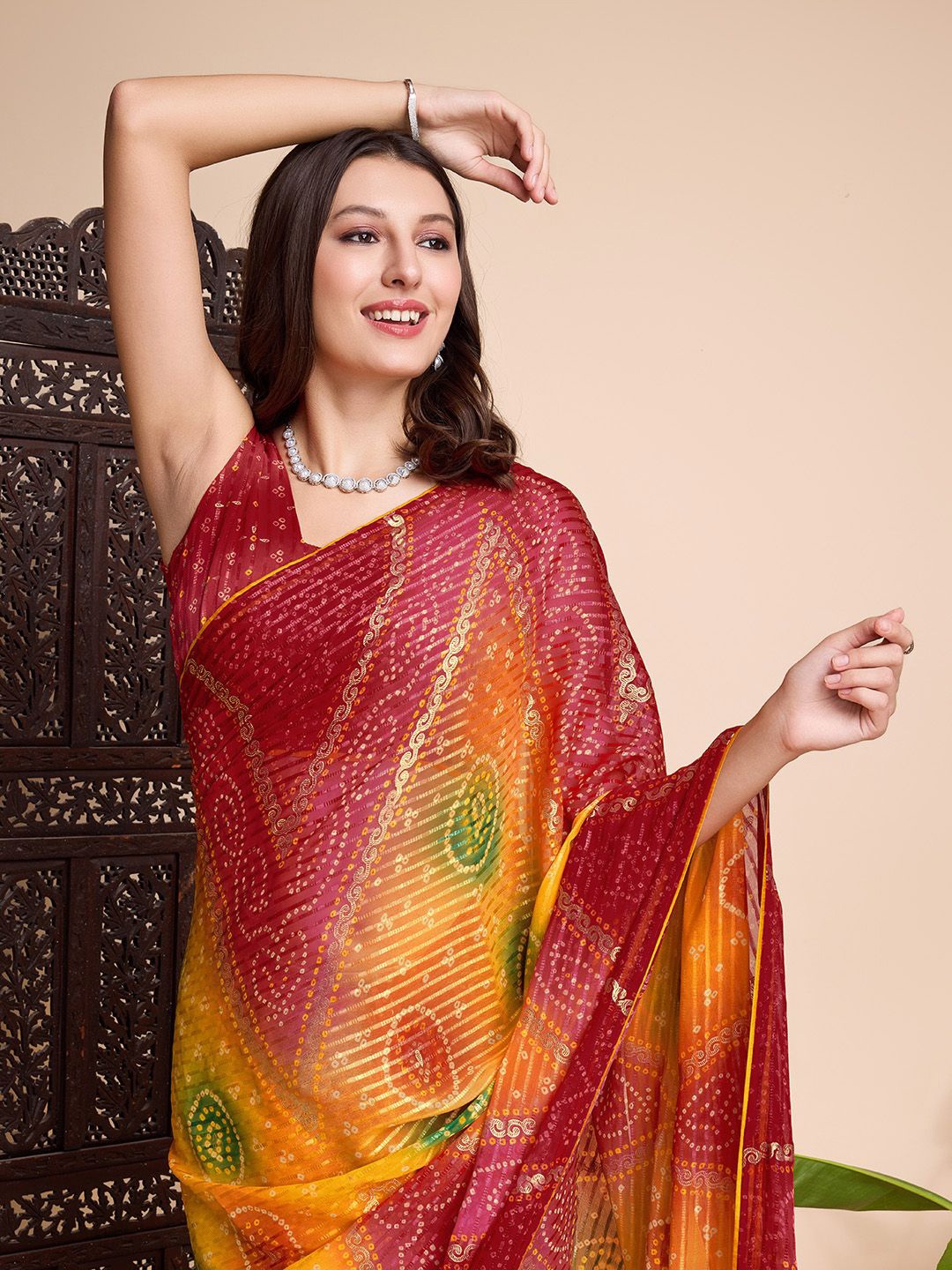 

Mitera Poly Chiffon Striped Zari Festive Saree, Mustard