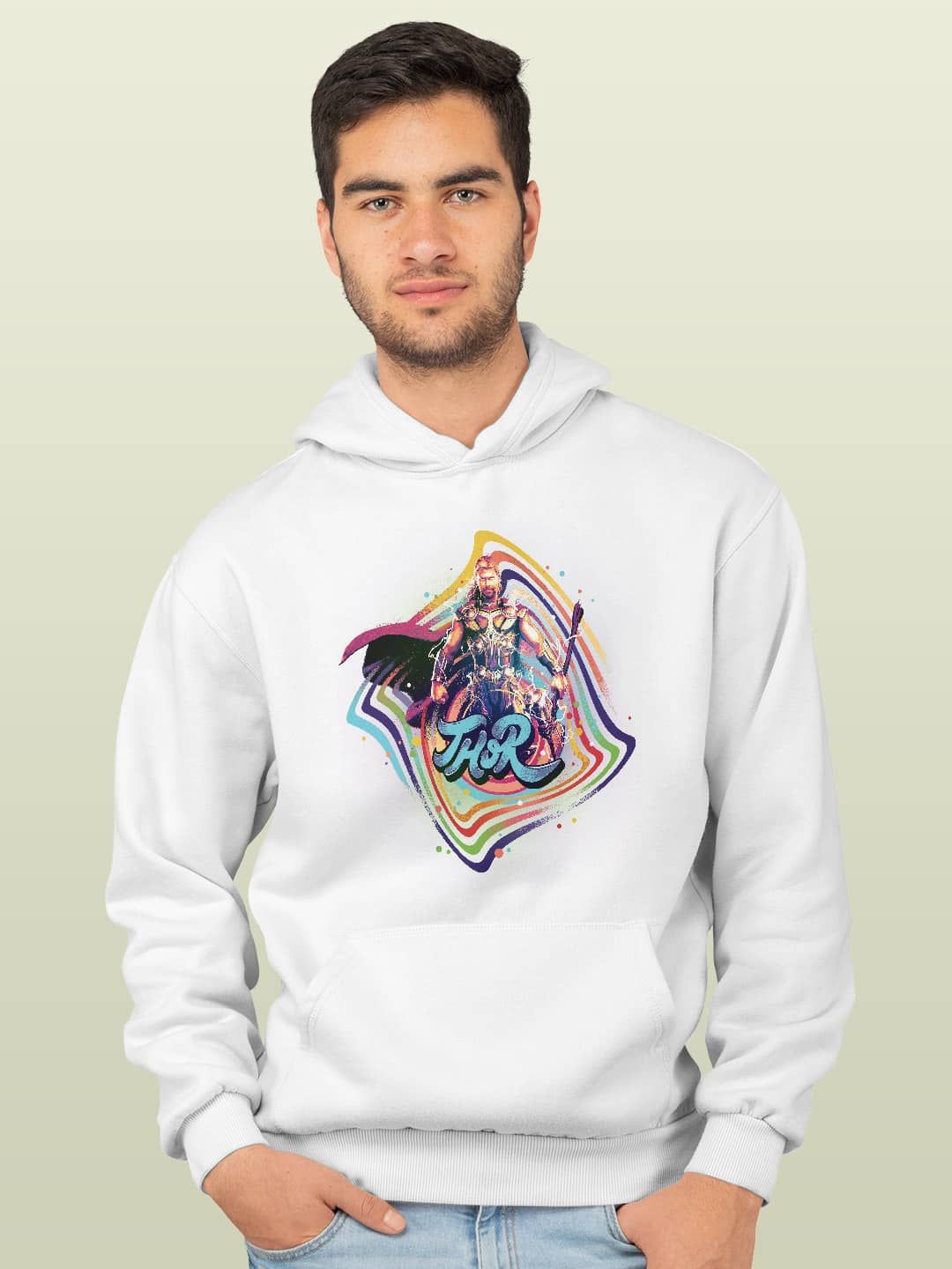 

macmerise Men Printed Hooded Sweatshirt, White