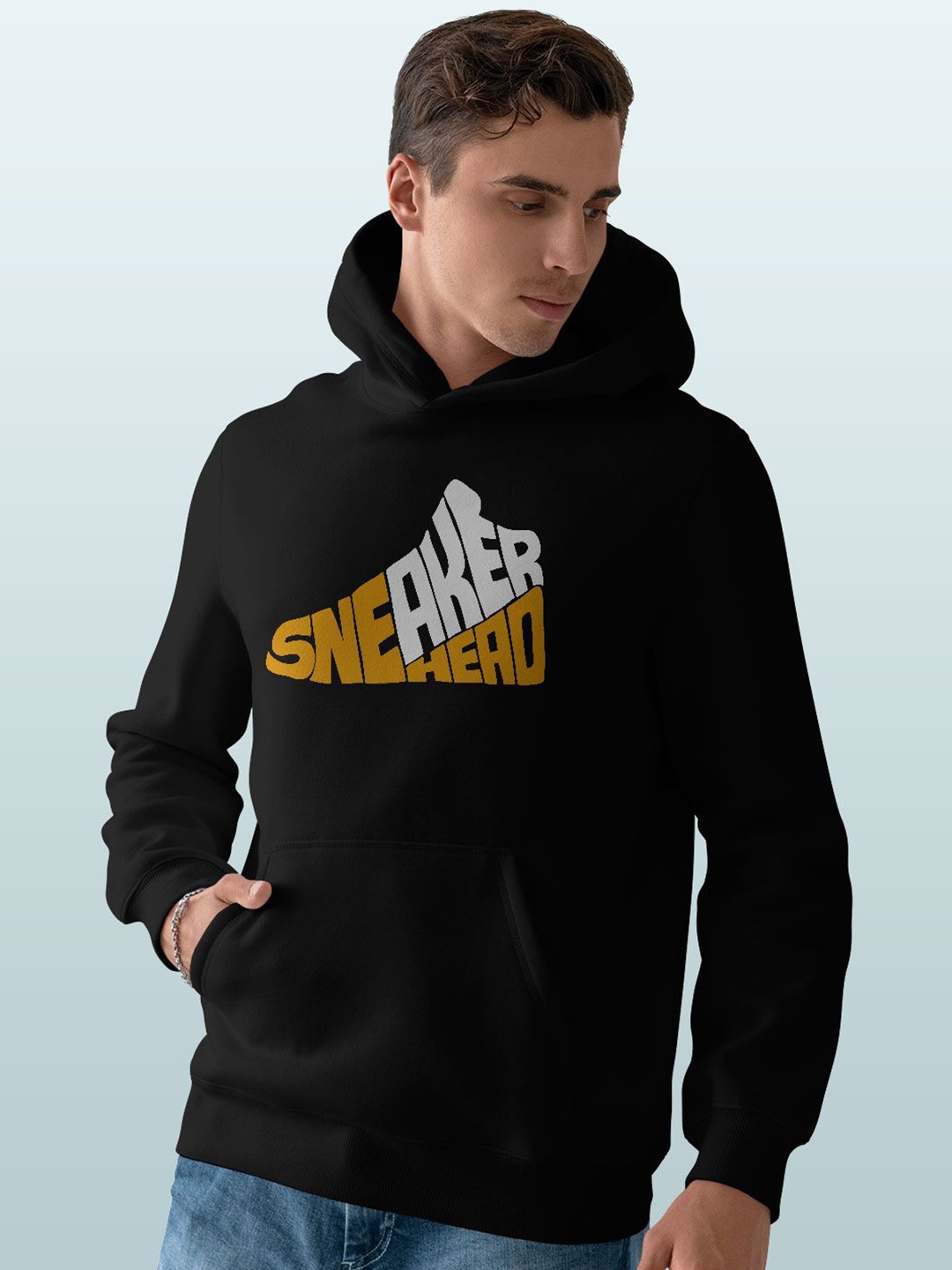 

macmerise Men Printed Hooded Sweatshirt, Black