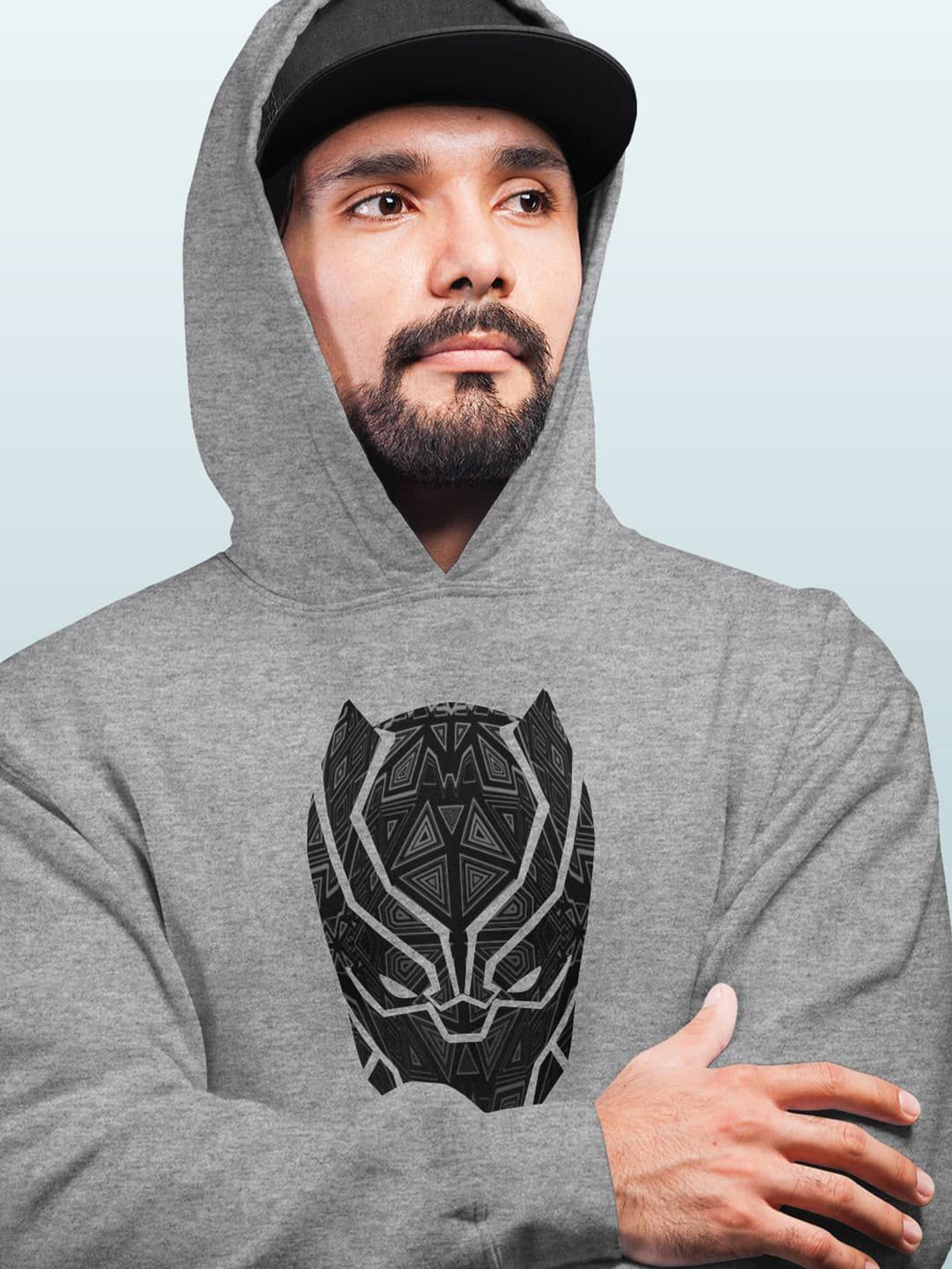 

macmerise Men Printed Hooded Sweatshirt, Grey