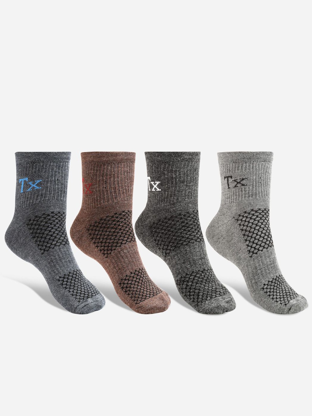 

Texlon Men Pack Of 4 Patterned Calf-Length Socks, Grey