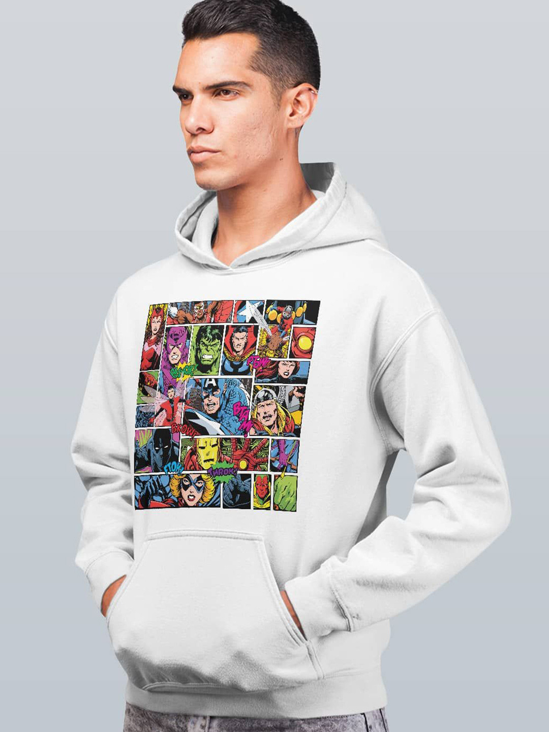 

macmerise Men Printed Hooded Sweatshirt, White
